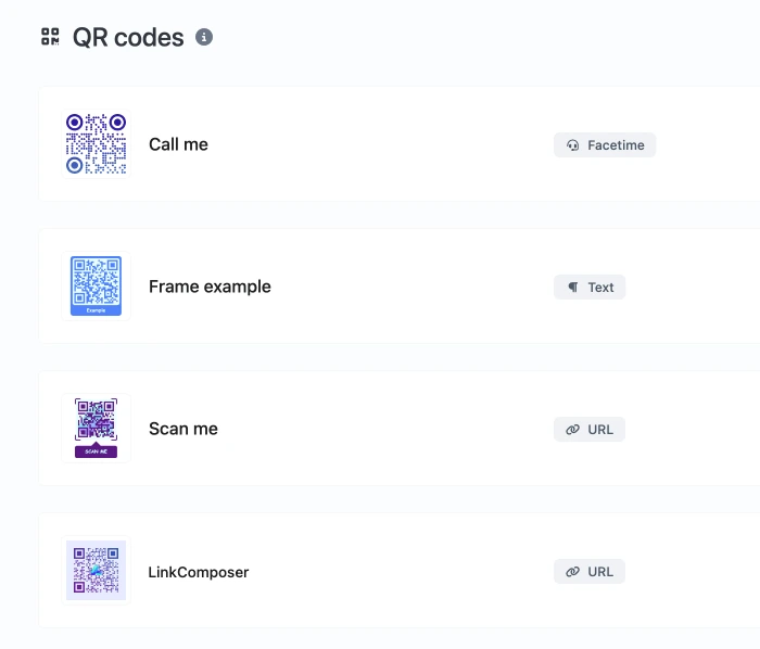 Screenshot of the app QR code system page